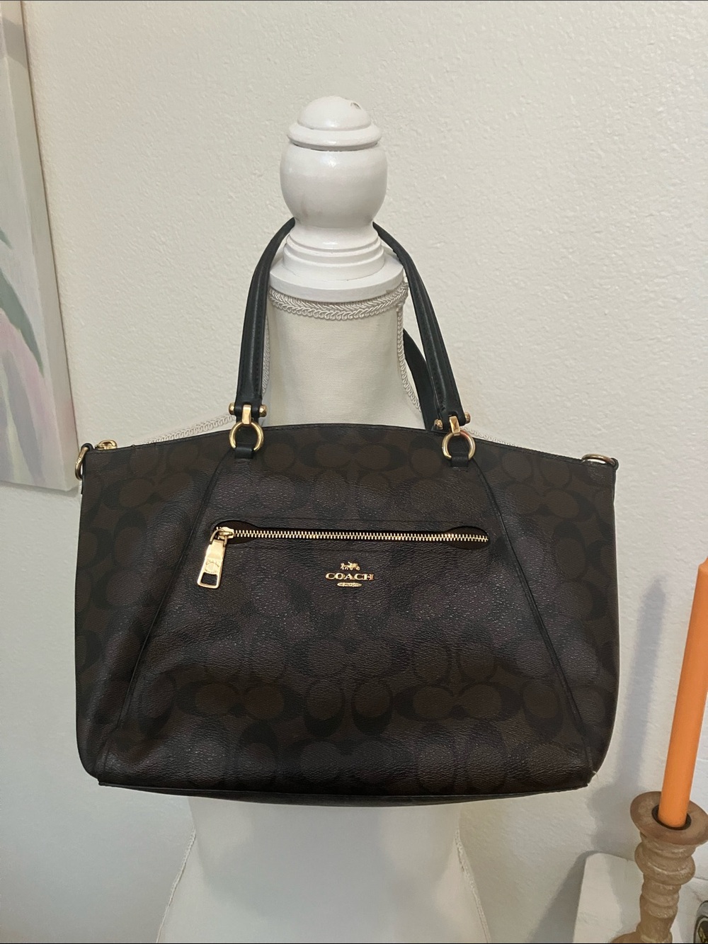 Y2k Coach Brown Signature Tote with Gold Hardware